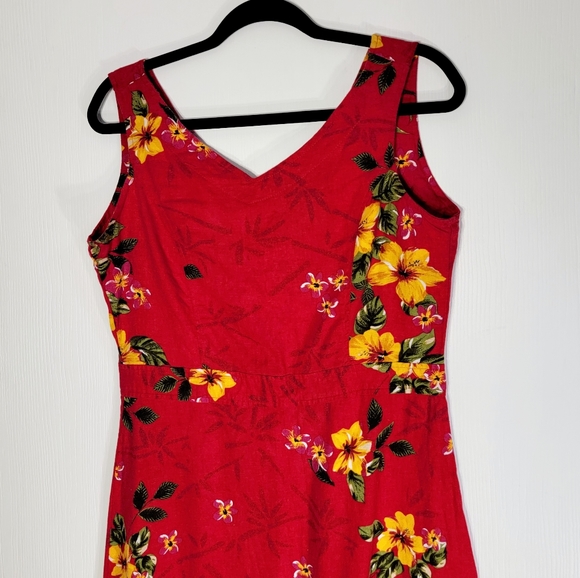 4/$20 Vintage Erika Sleeveless Linen Red Tropical Floral Print Dress Small - Picture 3 of 7